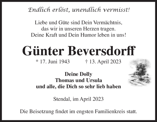 Traueranzeige von Günter Beversdorff von Volksstimme Altmark Ost