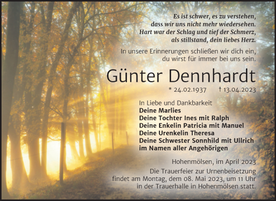 Traueranzeige von Günter Dennhardt von Trauerkombi Weißenfels