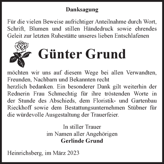 Traueranzeige von Günter Grund von Volksstimme Haldensleben/Wolmirstedt