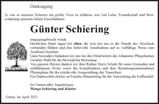Traueranzeige von Günter Schiering von Volksstimme Burg/Genthin
