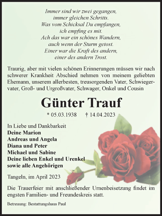 Traueranzeige von Günter Trauf von Volksstimme Altmark West