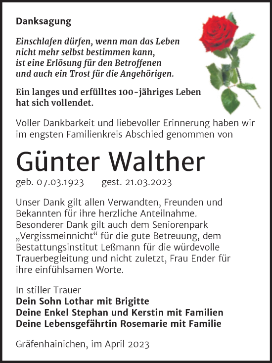 Traueranzeige von Günter Walther von Trauerkombi Wittenberg