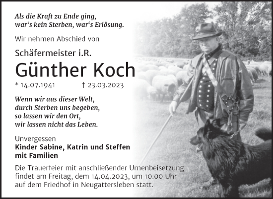 Traueranzeige von Günther Koch von Trauerkombi Bernburg