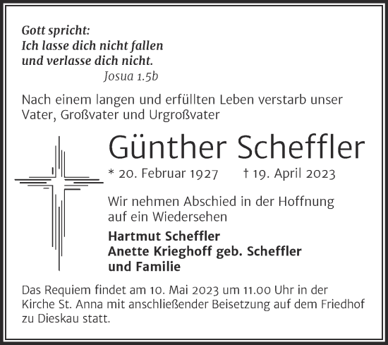 Traueranzeige von Günther Scheffler von Mitteldeutsche Zeitung Halle/Saalkreis