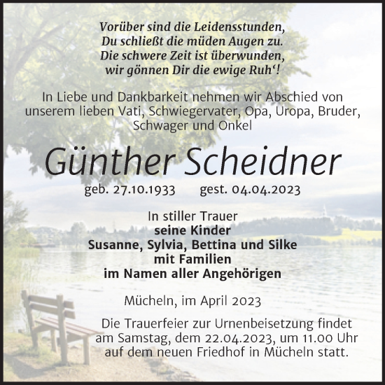 Traueranzeige von Günther Scheidner von Trauerkombi Merseburg