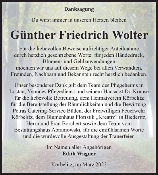 Traueranzeige von Günther Friedrich Wolter von Volksstimme Burg/Genthin