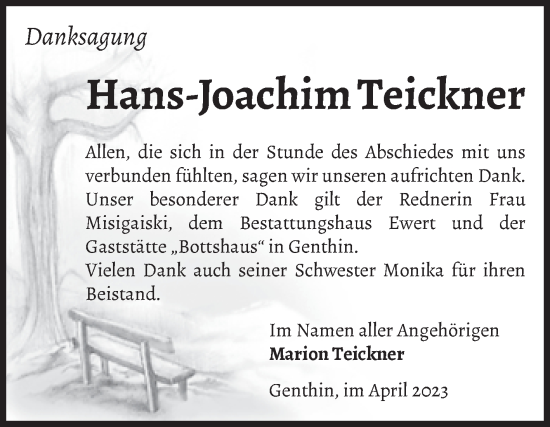 Traueranzeige von Hans-Joachim Teickner von Volksstimme Burg/Genthin