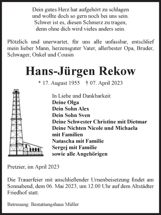 Traueranzeige von Hans-Jürgen Rekow von Volksstimme Altmark West