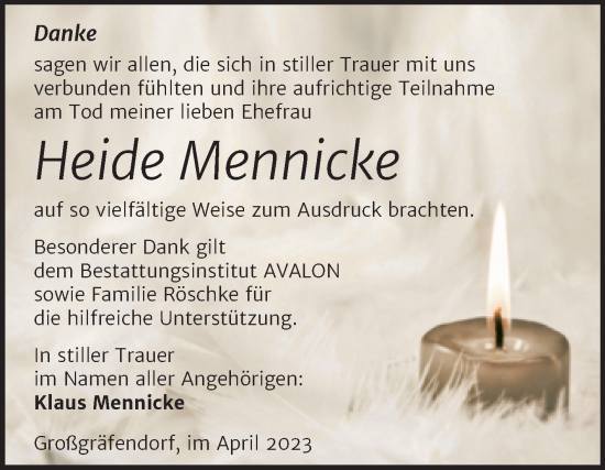Traueranzeige von Heide Mennicke von Trauerkombi Merseburg