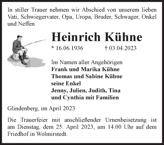Traueranzeige von Heinrich Kühne von Volksstimme Haldensleben/Wolmirstedt
