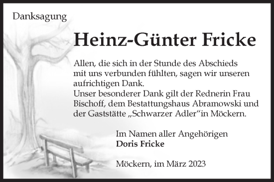 Traueranzeige von Heinz-Günter Fricke von Volksstimme Burg/Genthin