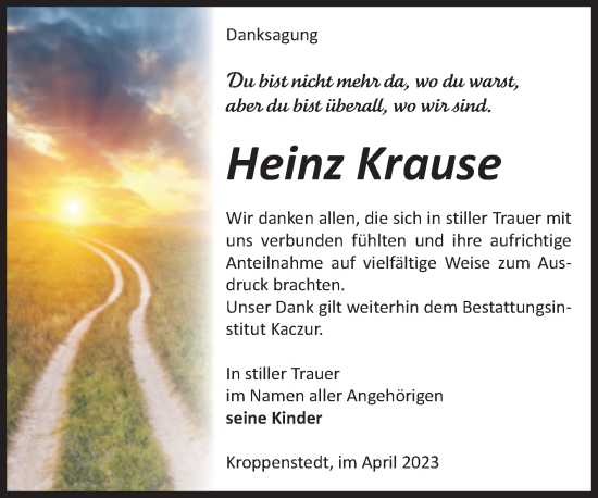 Traueranzeige von Heinz Krause von Volksstimme Oschersleben/Wanzleben