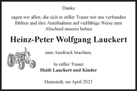 Traueranzeige von Heinz-Peter Wolfgang Lauckert von Volksstimme Altmark West