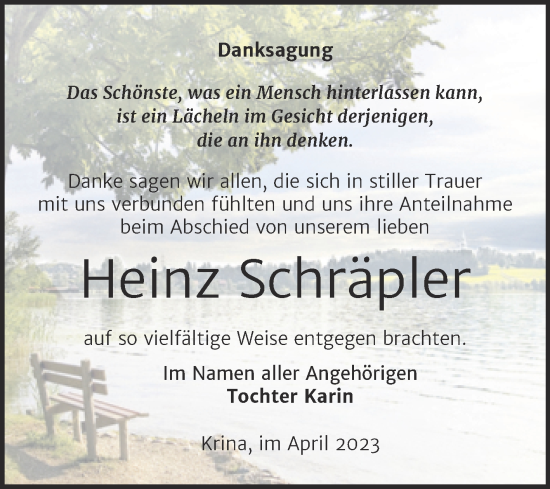 Traueranzeige von Heinz Schräpler von Trauerkombi Bitterfeld