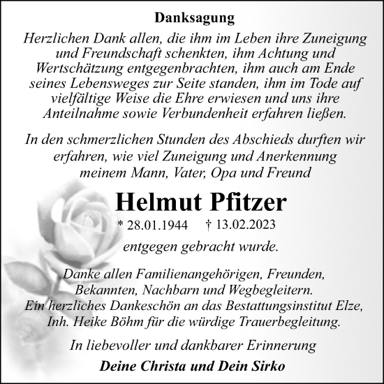 Traueranzeige von Helmut Pfitzer von Trauerkombi Dessau