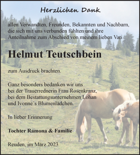Traueranzeige von Helmut Teutschbein von Trauerkombi Bitterfeld