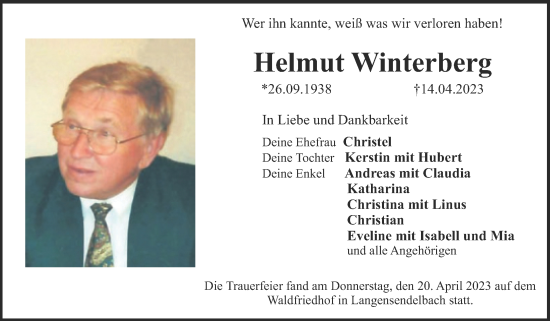 Traueranzeige von Helmut Winterberg von Trauerkombi Aschersleben
