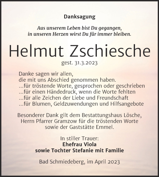 Traueranzeige von Helmut Zschiesche von Trauerkombi Wittenberg