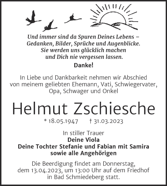 Traueranzeige von Helmut Zschiesche von Trauerkombi Wittenberg