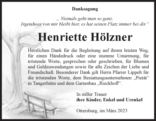 Traueranzeige von Henriette Hölzner von Volksstimme Altmark Ost