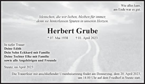 Traueranzeige von Herbert Grube von Volksstimme Zerbst