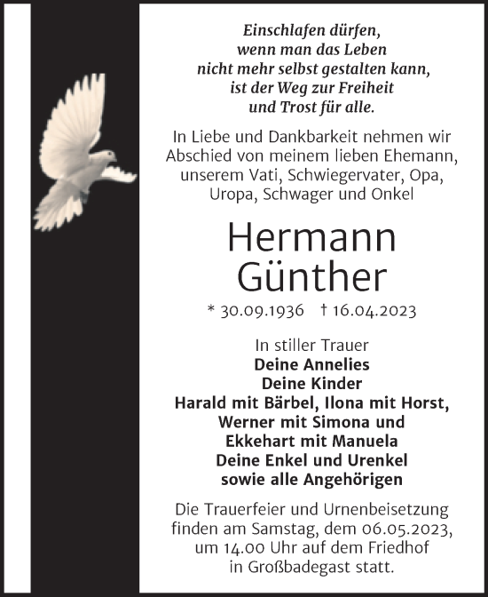 Traueranzeige von Hermann Günther von Trauerkombi Köthen