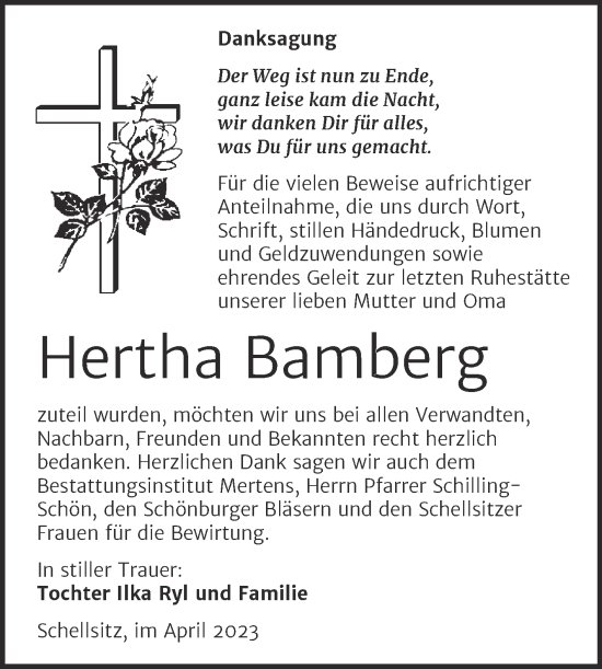 Traueranzeige von Hertha Bamberg von Naumburger Tageblatt