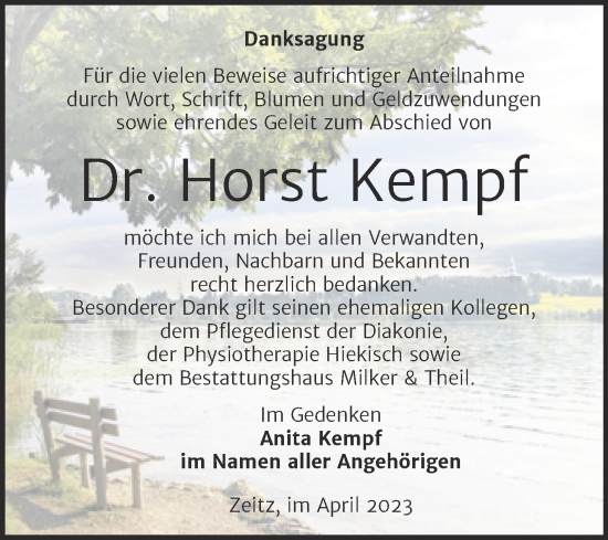 Traueranzeige von Horst Kempf von Trauerkombi Zeitz