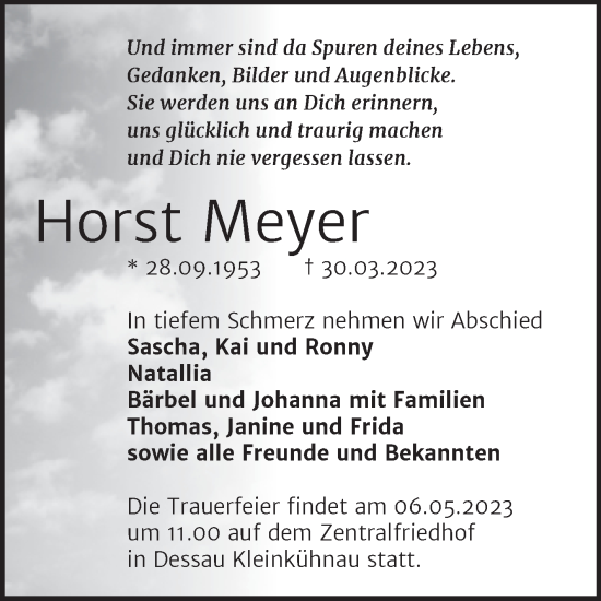 Traueranzeige von Horst Meyer von Trauerkombi Dessau
