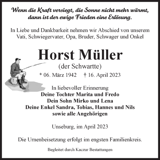 Traueranzeige von Horst Müller von Volksstimme Staßfurt