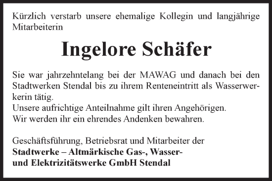 Traueranzeige von Ingelore Schäfer von Mitteldeutsche Zeitung