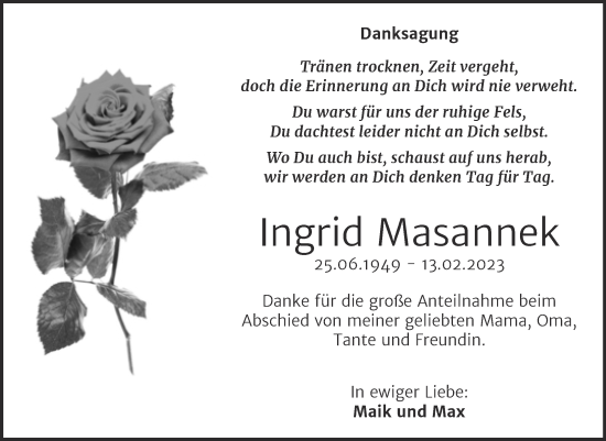 Traueranzeige von Ingrid Masannek von Trauerkombi Dessau