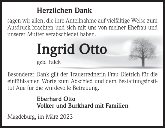 Traueranzeige von Ingrid Otto von Volksstimme Magdeburg