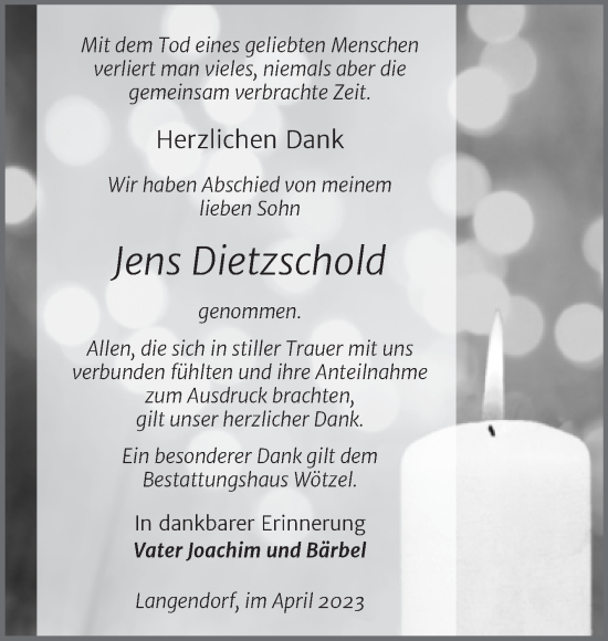 Traueranzeige von Jens Dietzschold von Trauerkombi Zeitz