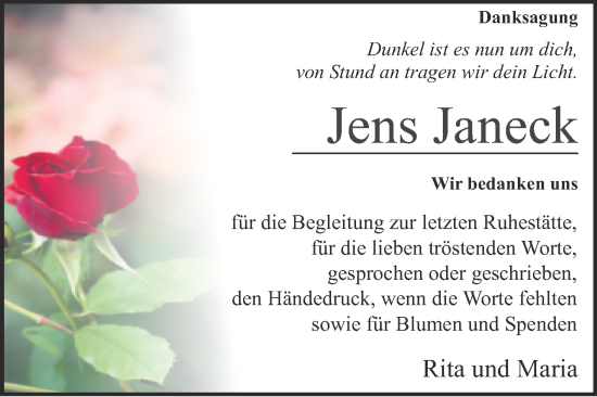 Traueranzeige von Jens Janeck von Volksstimme Magdeburg
