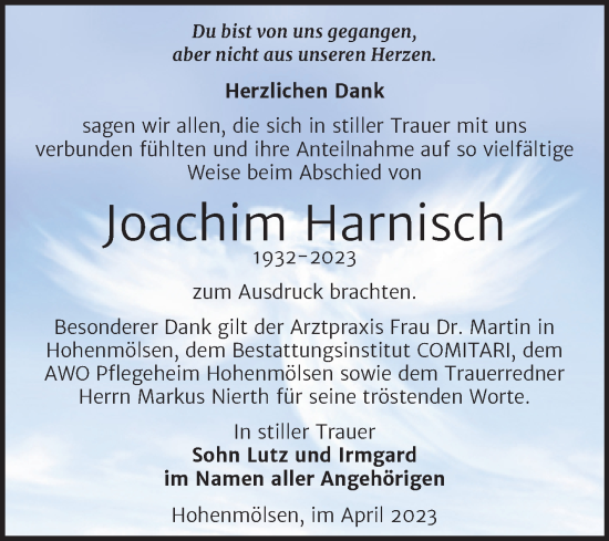 Traueranzeige von Joachim Harnisch von Trauerkombi Weißenfels