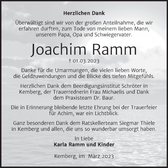 Traueranzeige von Joachim Ramm von Trauerkombi Wittenberg
