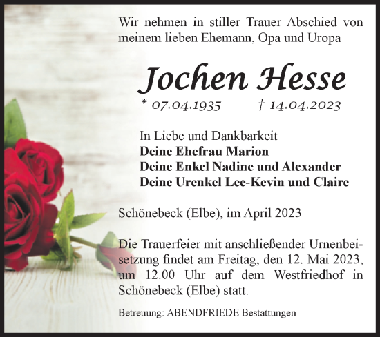 Traueranzeige von Jochen Hesse von Mitteldeutsche Zeitung