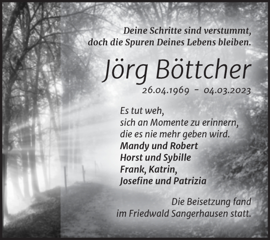 Traueranzeige von Jörg Böttcher von Trauerkombi Sangerhausen