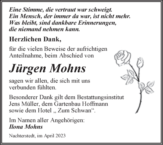 Traueranzeige von Jürgen Mohns von Trauerkombi Aschersleben