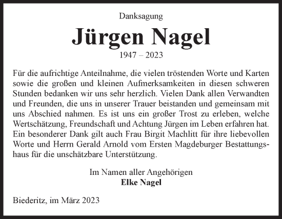 Traueranzeige von Jürgen Nagel von Volksstimme Burg/Genthin
