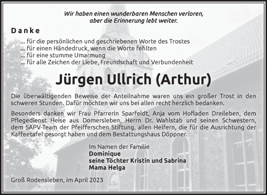 Traueranzeige von Jürgen Ullrich von Volksstimme Oschersleben/Wanzleben