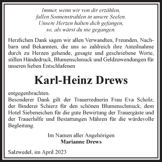 Traueranzeige von Karl-Heinz Drews von Volksstimme Altmark West