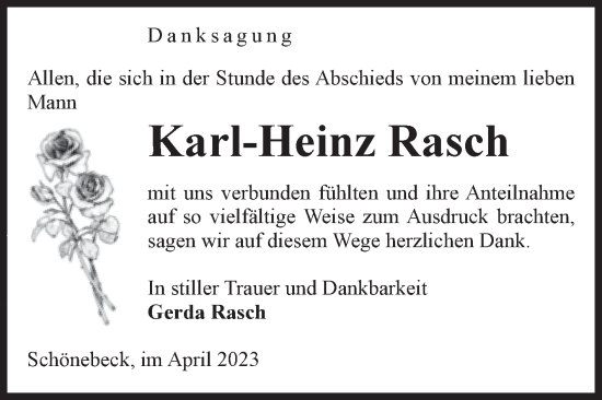 Traueranzeige von Karl-Heinz Rasch von Volksstimme Schönebeck