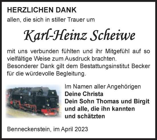 Traueranzeige von Karl-Heinz Scheiwe von Volksstimme Wernigerode