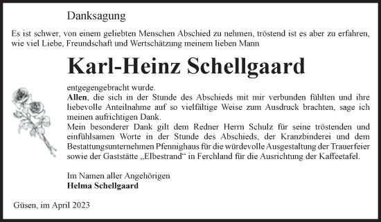 Traueranzeige von Karl-Heinz Schellgaard von Volksstimme Burg/Genthin