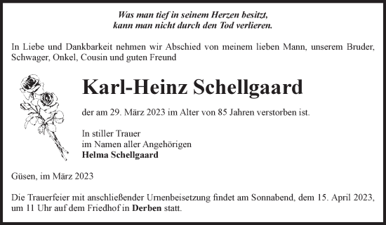 Traueranzeige von Karl-Heinz Schellgaard von Volksstimme Burg/Genthin