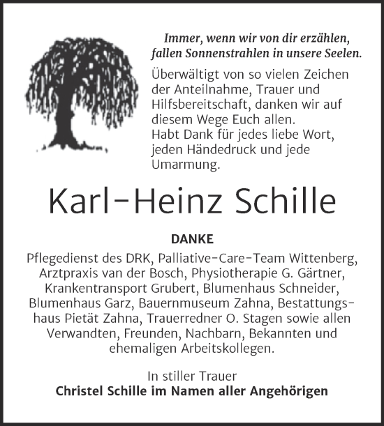 Traueranzeige von Karl-Heinz Schille von Trauerkombi Wittenberg