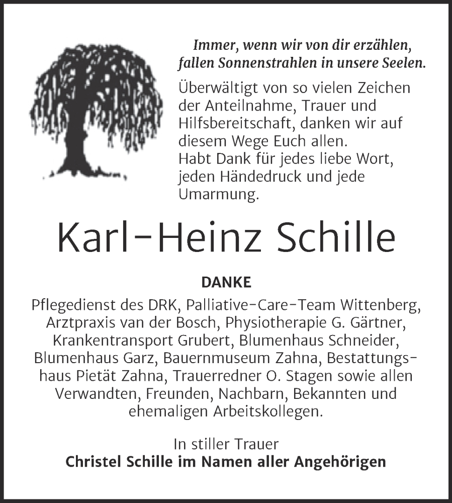  Traueranzeige für Karl-Heinz Schille vom 29.04.2023 aus Trauerkombi Wittenberg