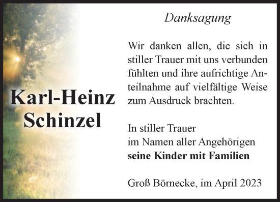 Traueranzeige von Karl-Heinz Schinzel von Volksstimme Staßfurt